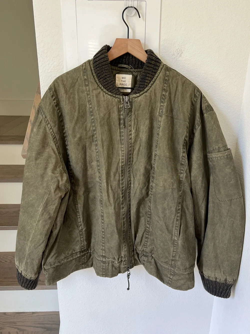 Free People We The Free Jax Washed Bomber in Olive Green NWT